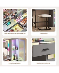 Vlsrka Led Vanity Desk Set with Rgb Mirror, Remote & Charging Station