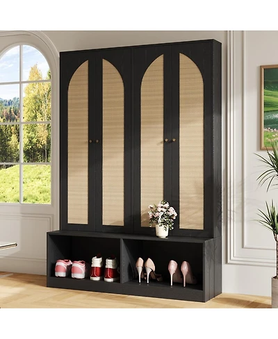 Streamdale Furniture Farmhouse Hall Tree with Rattan Doors and 6 Hooks