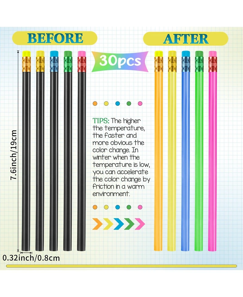 Gnuadz Color Changing Mood Pencil Eraser Wooden Heat Activated Thermochromic Student Gift Party Favor