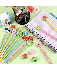 Gnuadz Cute Pencils With Fruit Animal Top Eraser For Students 24pcs