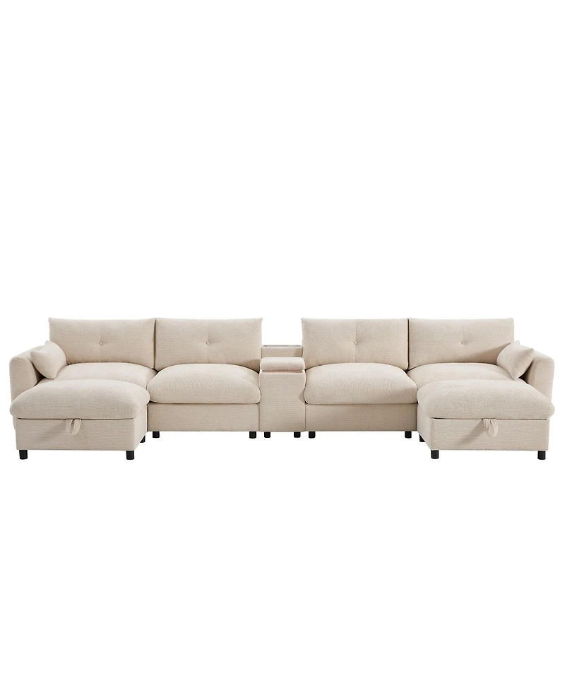 Streamdale Furniture 136" Modular Sectional Sofa with Console, Cup Holder & Usb Charger