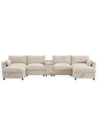 Streamdale Furniture 136" Modular Sectional Sofa with Console, Cup Holder & Usb Charger