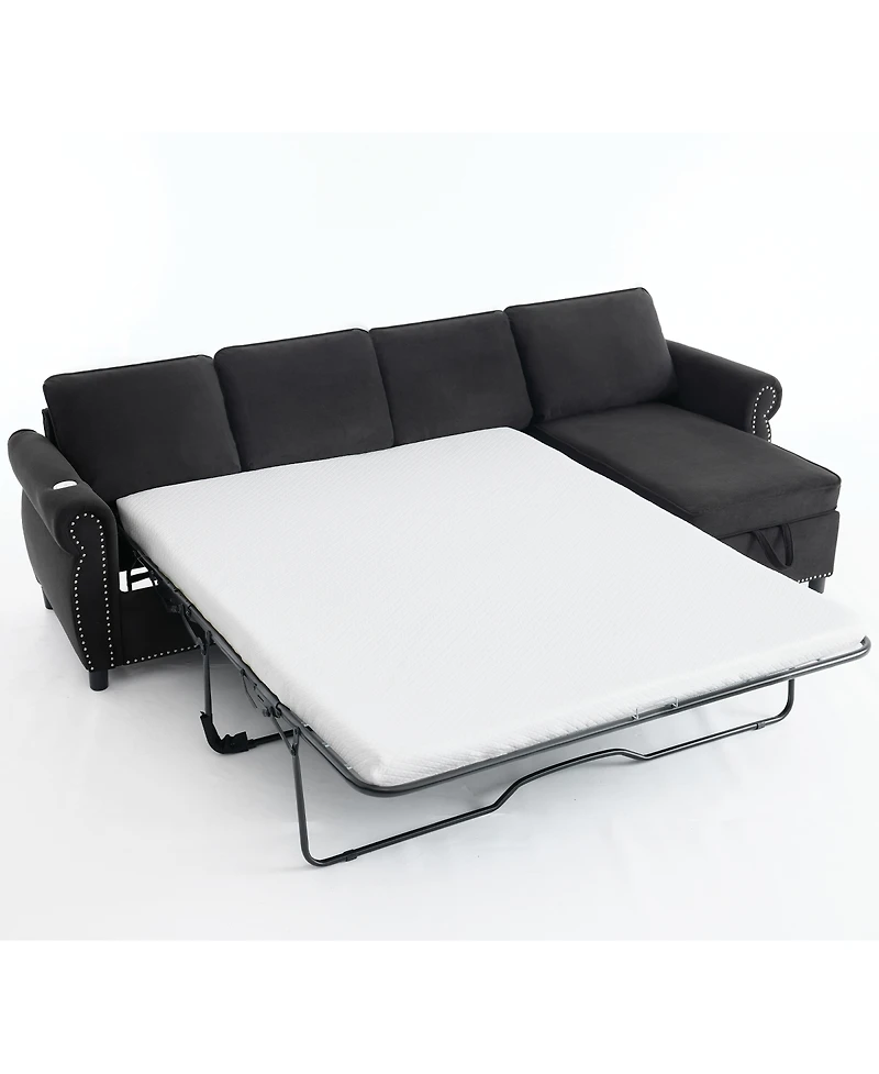 Streamdale Furniture 106.5" Modular L-Shape Pull Out Sofa Bed with Charging
