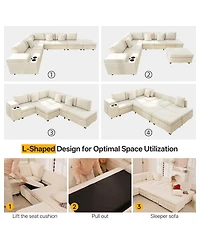 Streamdale Furniture L Shaped Sectional with Ottoman Usb Storage Corduroy