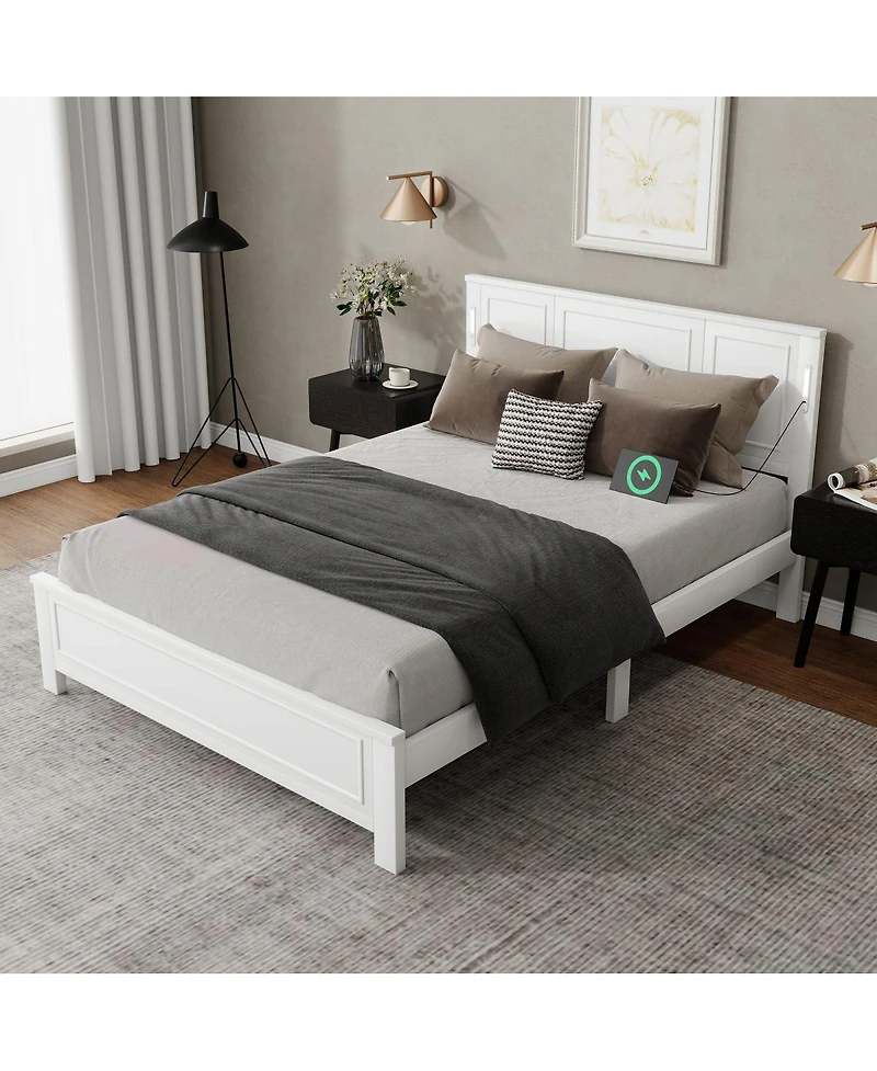 Streamdale Furniture Led Usb Pinewood Bed With Tall Headboard/Footboard