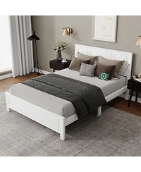 Streamdale Furniture Led Usb Pinewood Bed With Tall Headboard/Footboard
