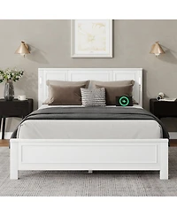 Streamdale Furniture Led Usb Pinewood Bed With Tall Headboard/Footboard