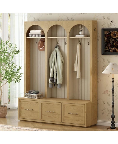 Streamdale Furniture Oak Farmhouse Hall Tree with Bench and Storage