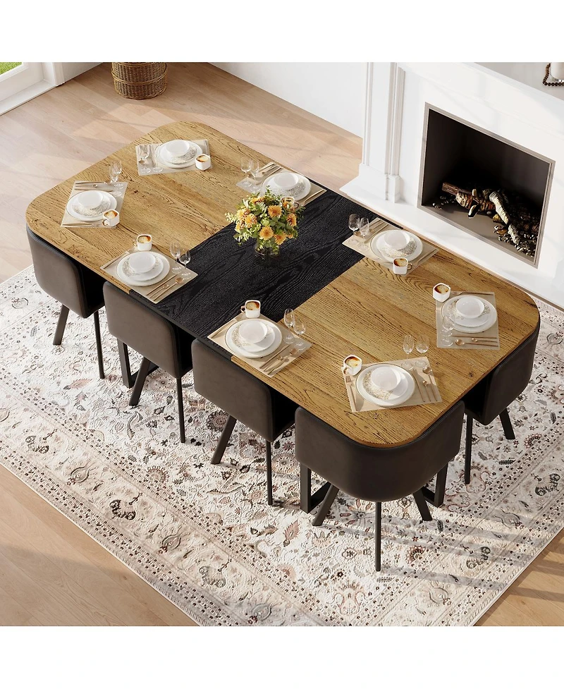 Streamdale Furniture 8-Seat Square Dining Set Wood Grain Table and 8 Chairs
