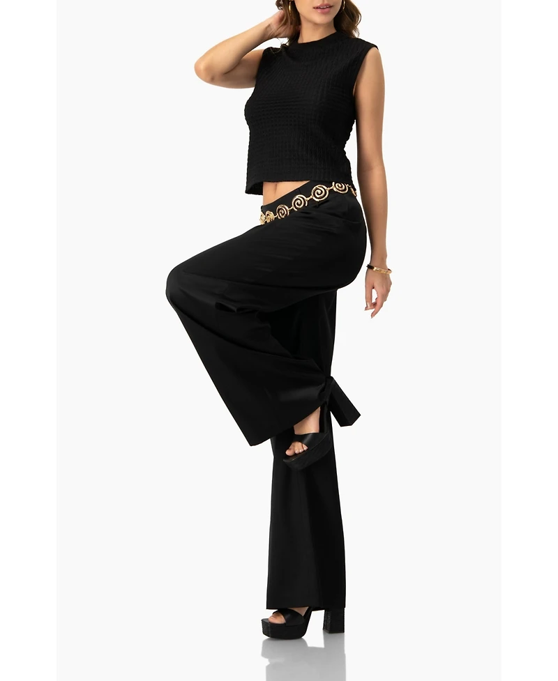 Ivonne Women's Satin Wide Leg Tailored Pants