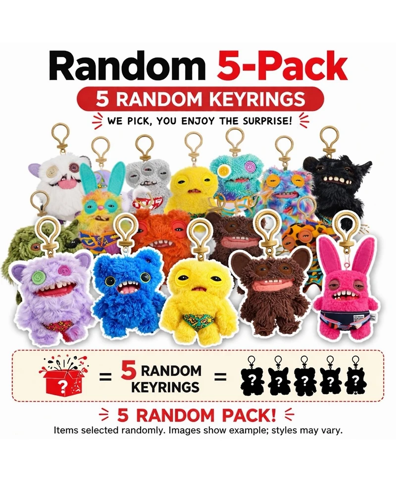 Fuggler Set of 5 Zuru Fuggler Keyring 5 Inch Plush Toy Mystery Random Assortment