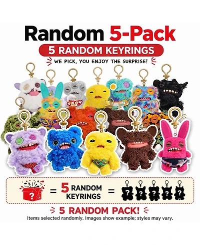 Fuggler Set of 5 Zuru Fuggler Keyring 5 Inch Plush Toy Mystery Random Assortment