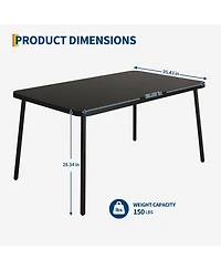 homfan Tempered Glass Patio Dining Table with Metal Frame, in Rectangular Table for 6 People