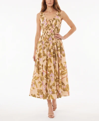 Taylor Women's Sleeveless Shirred Floral A-Line Dress