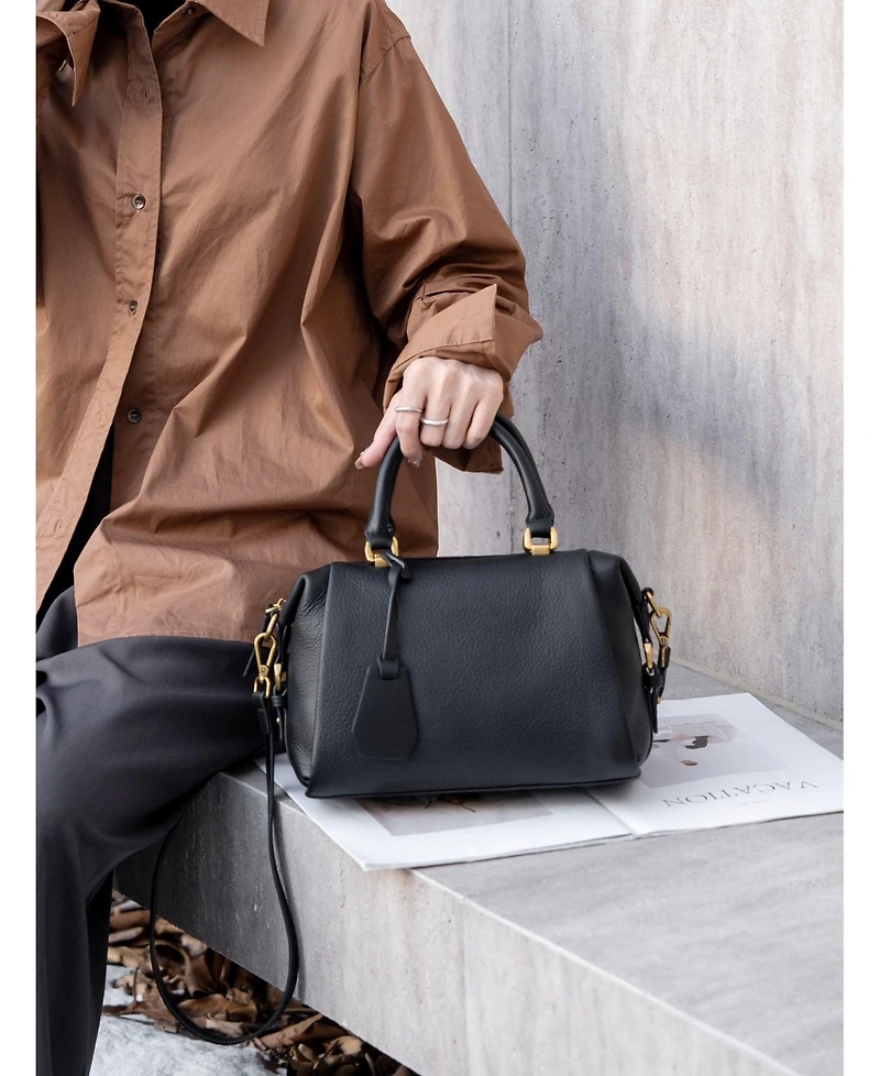 Susu Women's Pebbled Leather Top Handle Satchel Bag Structured Crossbody Purse Handbag