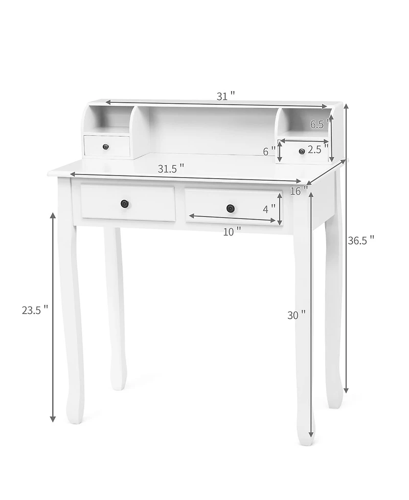 Gouun Writing Desk with 4 Drawers, Mdf and Candlenut Wood