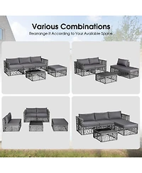 Gouun 5 Piece Outdoor Pe Wicker Sectional Conversation Set with Glass Coffee Table and Ottoman