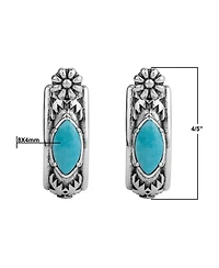 American West Jewelry Sterling Silver Kingman Turquoise Marquise Cut Huggie Hoop Earrings