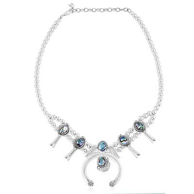 American West Jewelry Sterling Silver Abalone Shell Squash Blossom Necklace