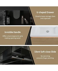 Sillysis Wall Mounted Bathroom Vanity, Glossy Stone Resin Sink, Oak Wave Textured Drawer