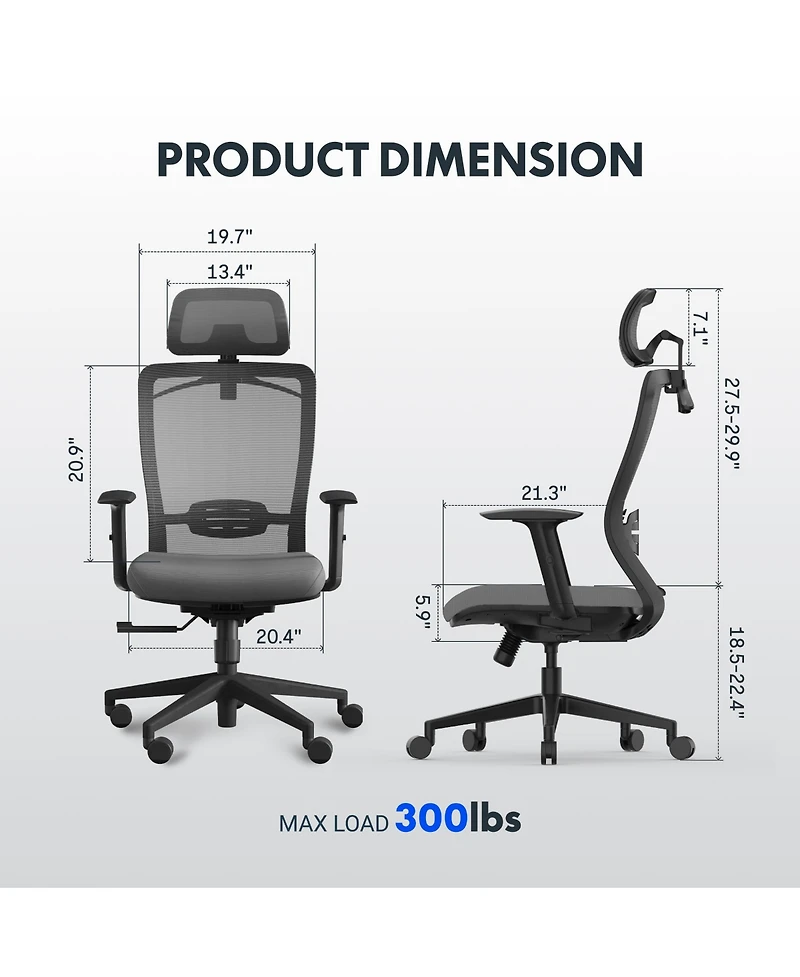FlexiSpot C3FM Ergonomic Office Chair with Foam Seat and Mesh Back, Adjustable Headrest and Lumbar Support, Swivel Desk Chair for Home Office -