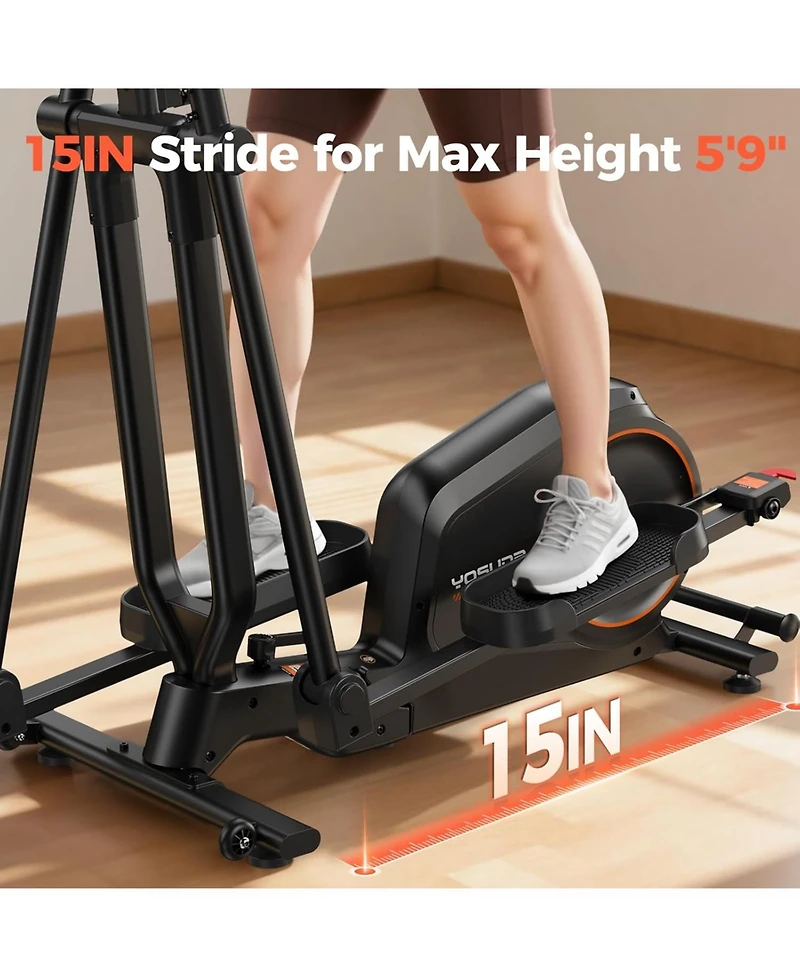 Fed Fitness Foldable Elliptical Machine for Home, 15IN Stride Compact Folding Cross Trainer with 16 Magnetic Resistance Levels