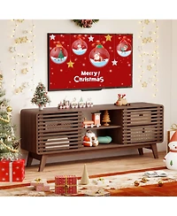 Gymax Tv Stand w/Sliding Doors Adjustable Shelves and Rubber Wood Legs for TVs up to 65''