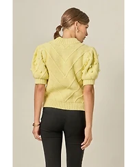 English Factory Women's Pom Puff Sleeve Sweater