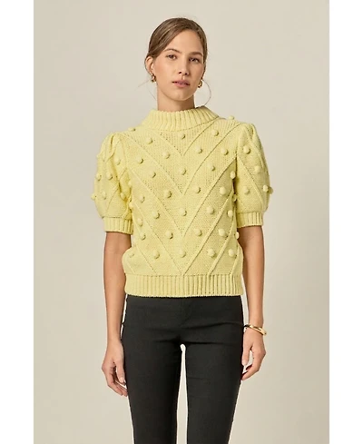 English Factory Women's Pom Puff Sleeve Sweater