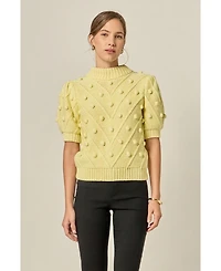 English Factory Women's Pom Puff Sleeve Sweater