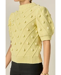 English Factory Women's Pom Puff Sleeve Sweater