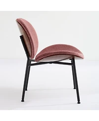 Clihome Mid-Century Modern Shell Chair Single Side Chair Tripod Black Leather Lounge Chair in Walnut Finish Comfortable Backrest