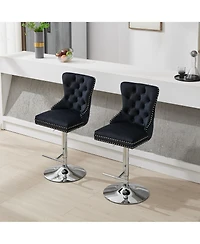 Cilihome Thick Chrome Swivel Velvet Barstools,Adjustable "Height,Modern Upholstered with" Base,Tufted ButtonsandDiamond Pleating ( Set of 2)
