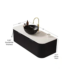 Sillysis Wall Mounted Bathroom Vanity, Carrara Sintered Stone Top , Striped Plywood Cabinet, Pre-assembled