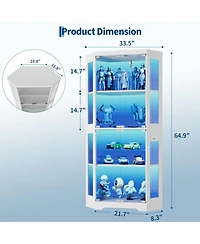 homfan Hexagon Corner Display Cabinet with Tempered Glass Doors, Motion Sensor Led Lighting and Built-In Usb/Usb-c Charging Ports