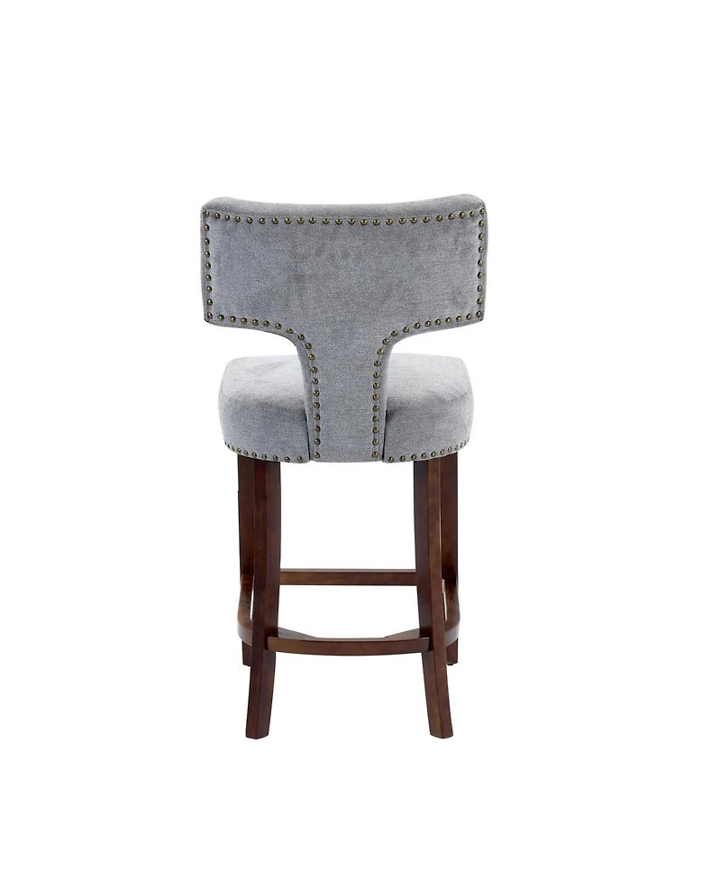 Clihome Mid Century Modern Counter Height Bar Stools Set of 2, Farmhouse Linen Fabric Upholstered Accent Chair Curved Backrest with Copper Nails