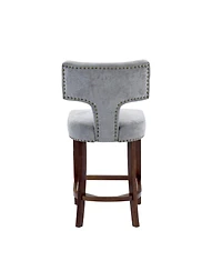 Clihome Mid Century Modern Counter Height Bar Stools Set of 2, Farmhouse Linen Fabric Upholstered Accent Chair Curved Backrest with Copper Nails