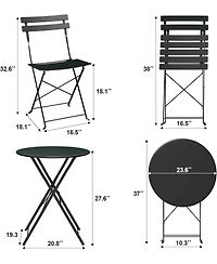 GarveeLife 3-Piece Outdoor Folding Bistro Set with 2 Chairs and Table, Weather-Resistant Steel Patio Furniture for Balcony or Porch