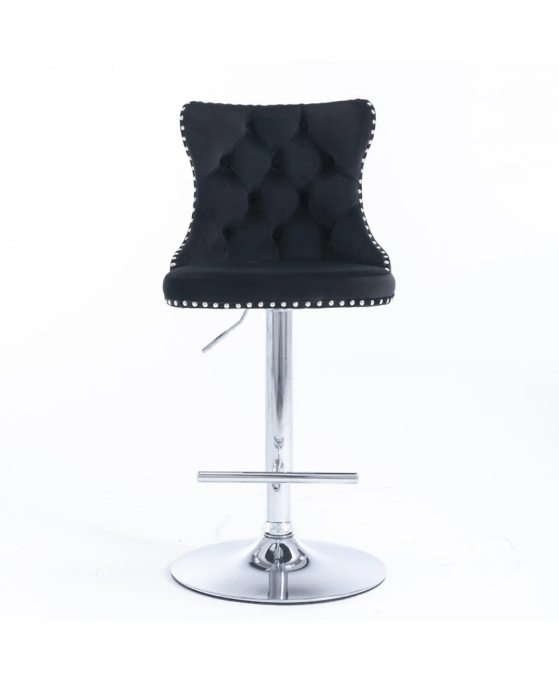 Clihome Swivel Velvet Barstools Adjustable Seat Height from 25-33 Inch, Chrome base Bar Stools with Backs Comfortable Tufted,Set of 2