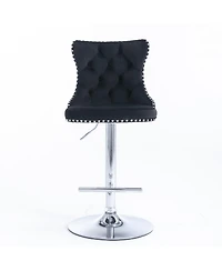Clihome Swivel Velvet Barstools Adjustable Seat Height from 25-33 Inch, Chrome base Bar Stools with Backs Comfortable Tufted,Set of 2