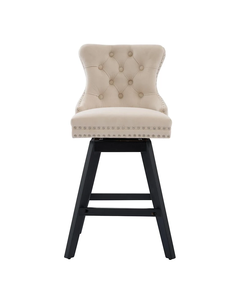 Clihome Swivel Velvet Barstools with Button Tufted Decoration and Wooden Legs, Chrome Nailhead Trim, Leisure Style Bar Chairs,Bar stools, Set of 2