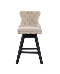 Clihome Swivel Velvet Barstools with Button Tufted Decoration and Wooden Legs, Chrome Nailhead Trim, Leisure Style Bar Chairs,Bar stools, Set of 2