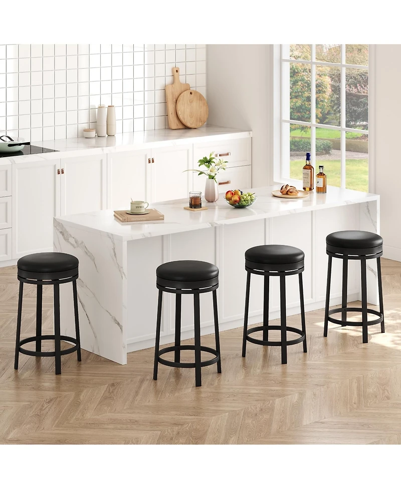 homfan 4 Pack 24 Inch Swivel Counter Height Bar Stools, Metal Frame Footrest Modern Bar Chairs for Kitchen Island Dining Room