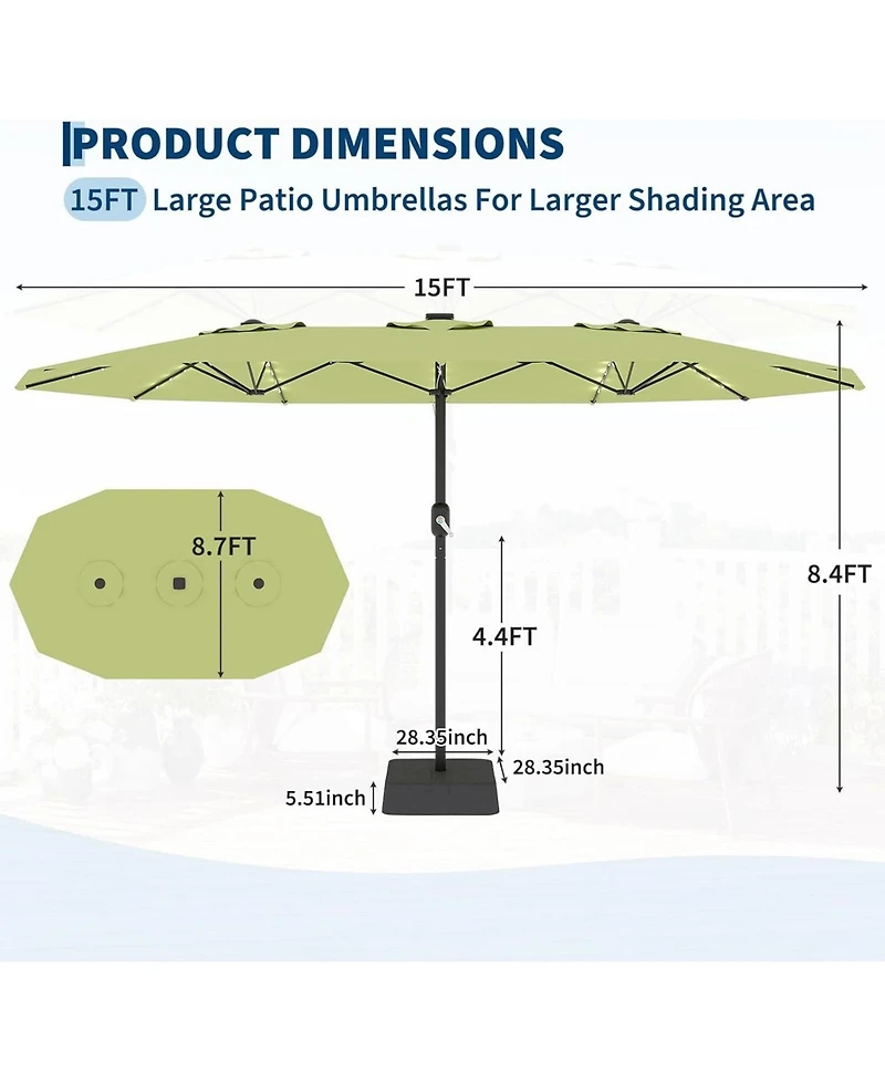 gaomon Patio Umbrella with Solar lights and Base Included for Garden, Pool, Deck