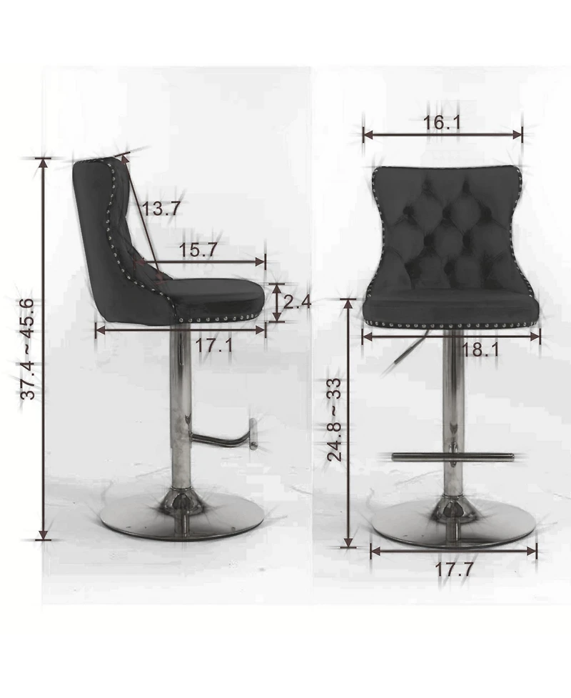 Clihome Swivel Velvet Barstools Adjustable Seat Height from 25-33 Inch, Chrome base Bar Stools with Backs Comfortable Tufted,Set of 2
