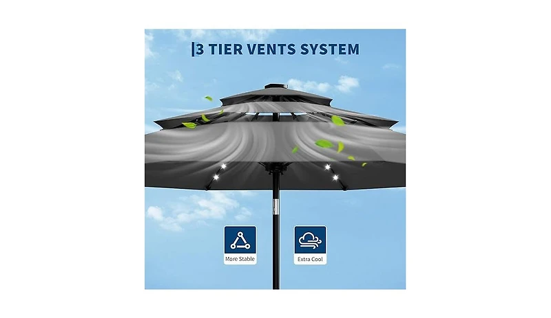 gaomon 3-Tier Patio Umbrella, Easy Crank and Push Button Tilt for Pool, Deck, Yard, Garden with Led Lights (No Base)