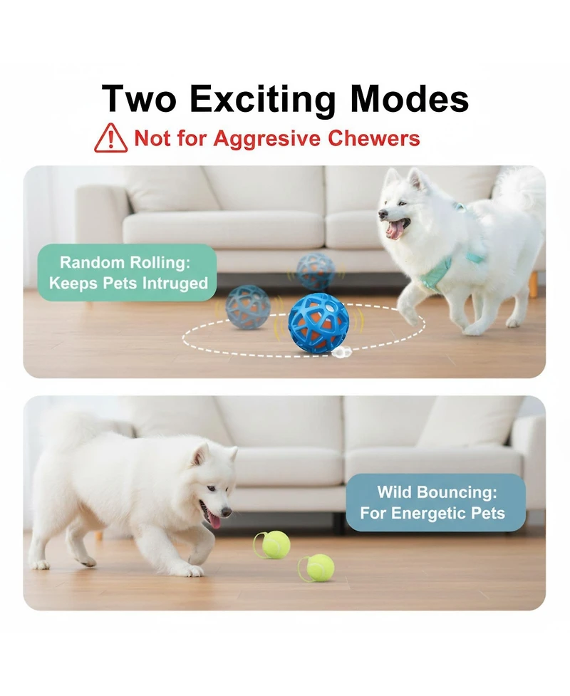 Aronkl Interactive Dog Ball Durable Natural Rubber Motion-Activated Vibrating Rolling Usb Rechargeable Water-Resistant