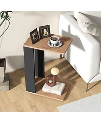 Gymax 2-Tier C Shaped Side Table w/ Universal Wheels and Shelf for Small Space