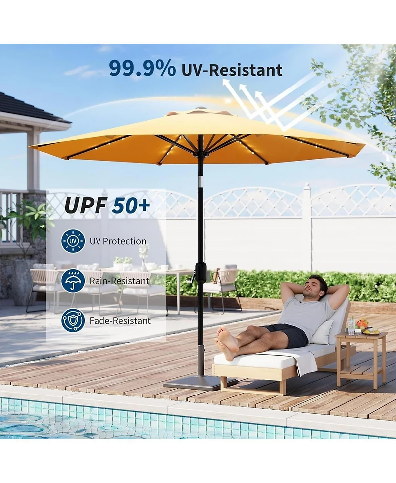 gaomon Outdoor Table Patio Umbrella, Waterproof Uv Protection with Solar Lights