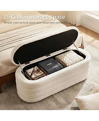 Slickblue Fabric Storage Ottoman Bench for Bedroom with Dual Struts and Upholstered Seat-White